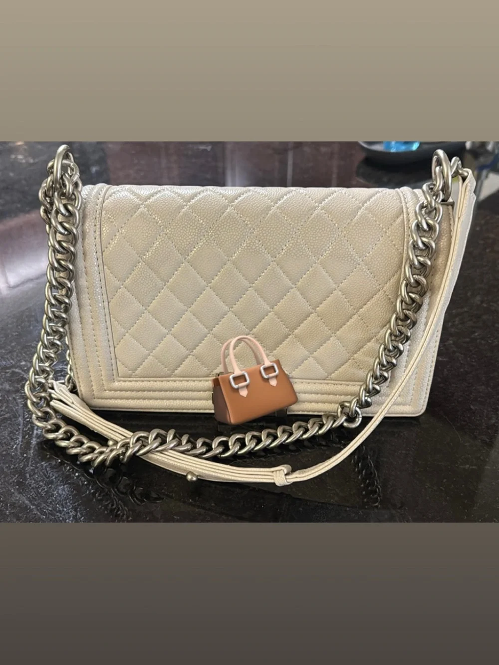 Quilted Cream Chain Shoulder Bag